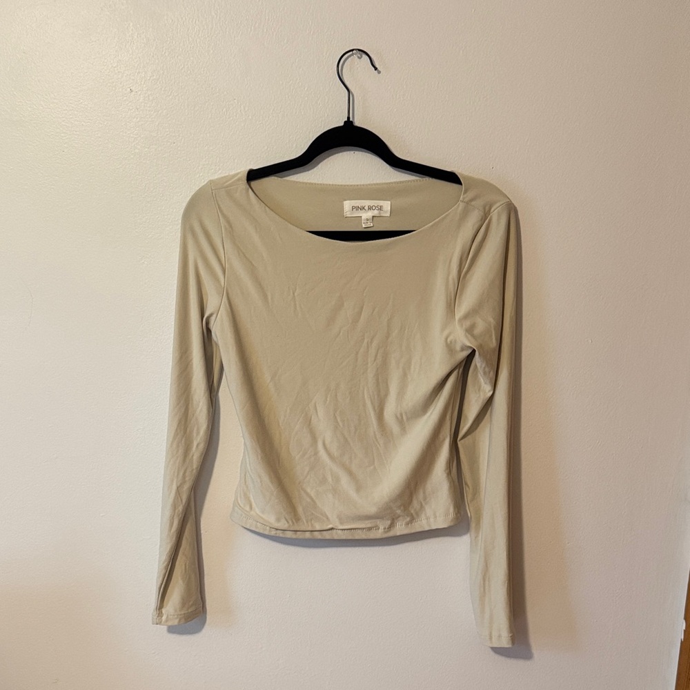 Pink Rose Women's Beige Long Sleeve Blouse